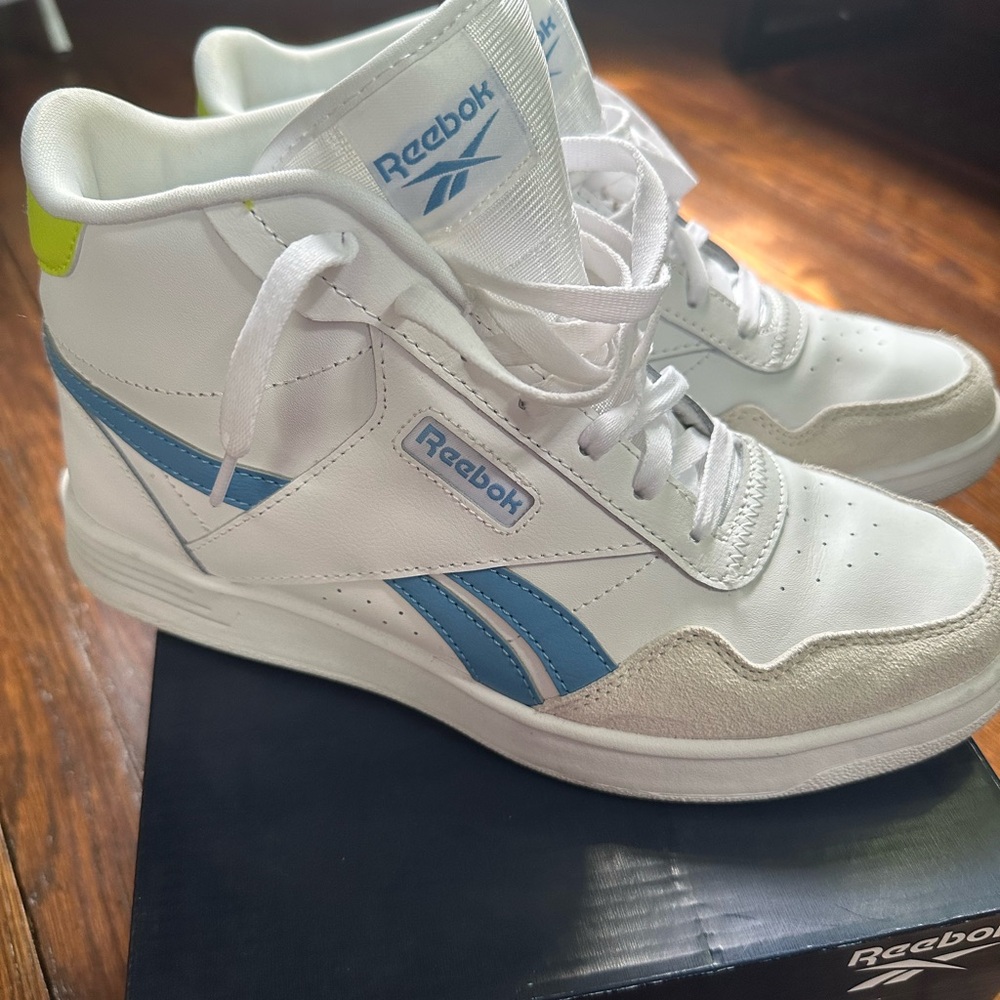 Reebok White and Blue High-Top Sneakers